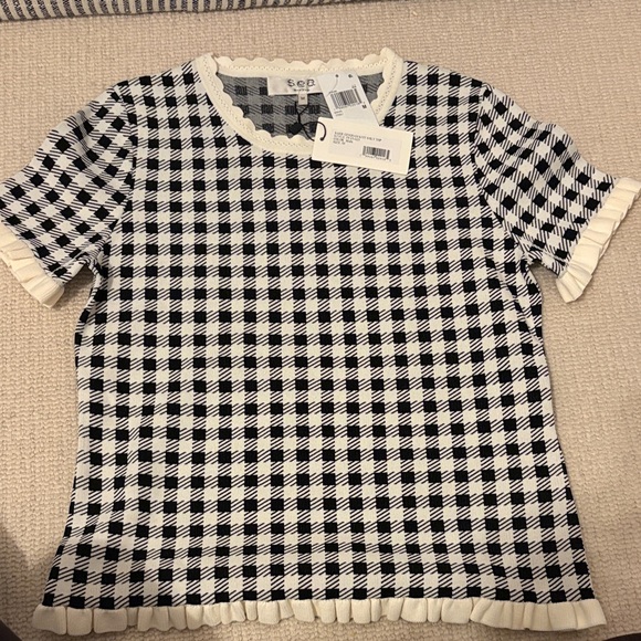 Sea New York Tops - NWT Sea New York M Black and White Gingham Short Sleeve Tee with Scallop Trim